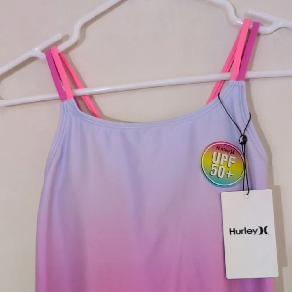 NWT Hurley Girl's One Piece Swimsuit China Rose Pink Ombre Padded Strap- Size 14